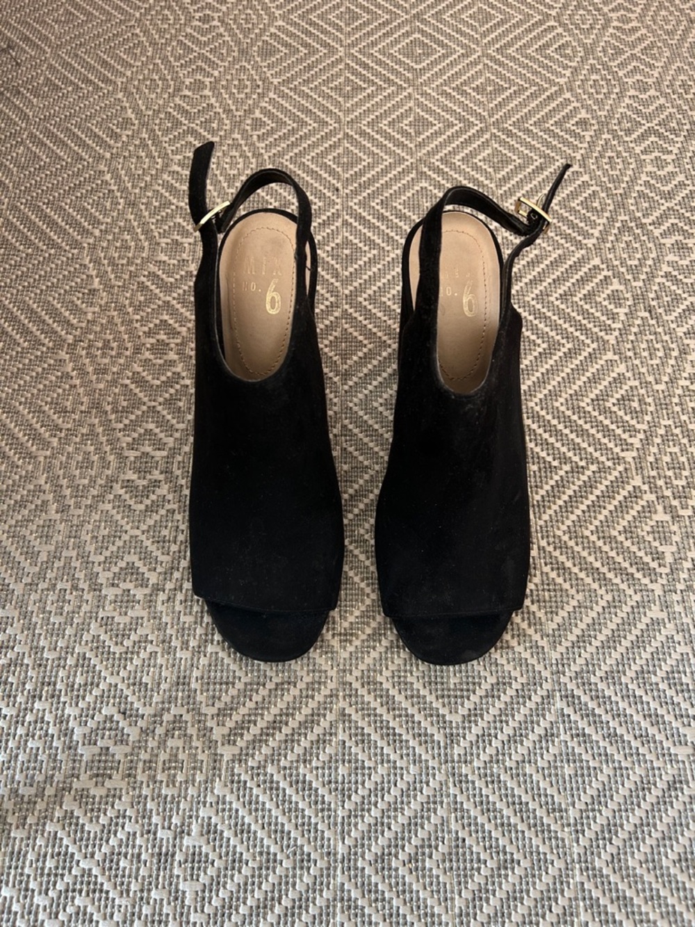 Mix No. 6 Black Suede Peep-Toe Slingback Mules